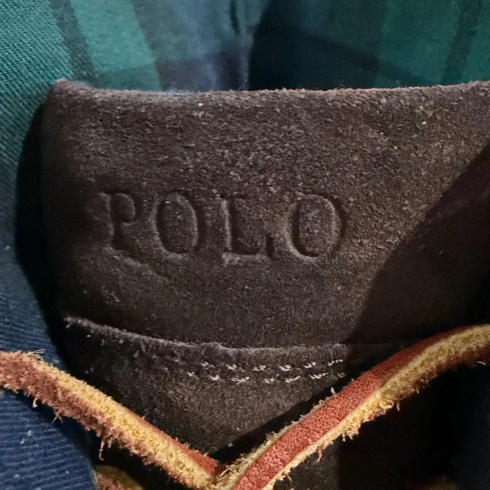 Polo Ralph Lauren Ranger Suede Boots 9.5 Brown Plaid Tartan Collar Classic Fall